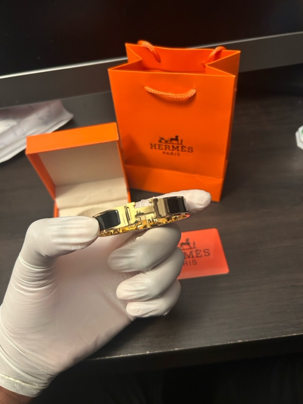 Hermes Black And Gold Clic H Bracelet - Picture 3 of 4